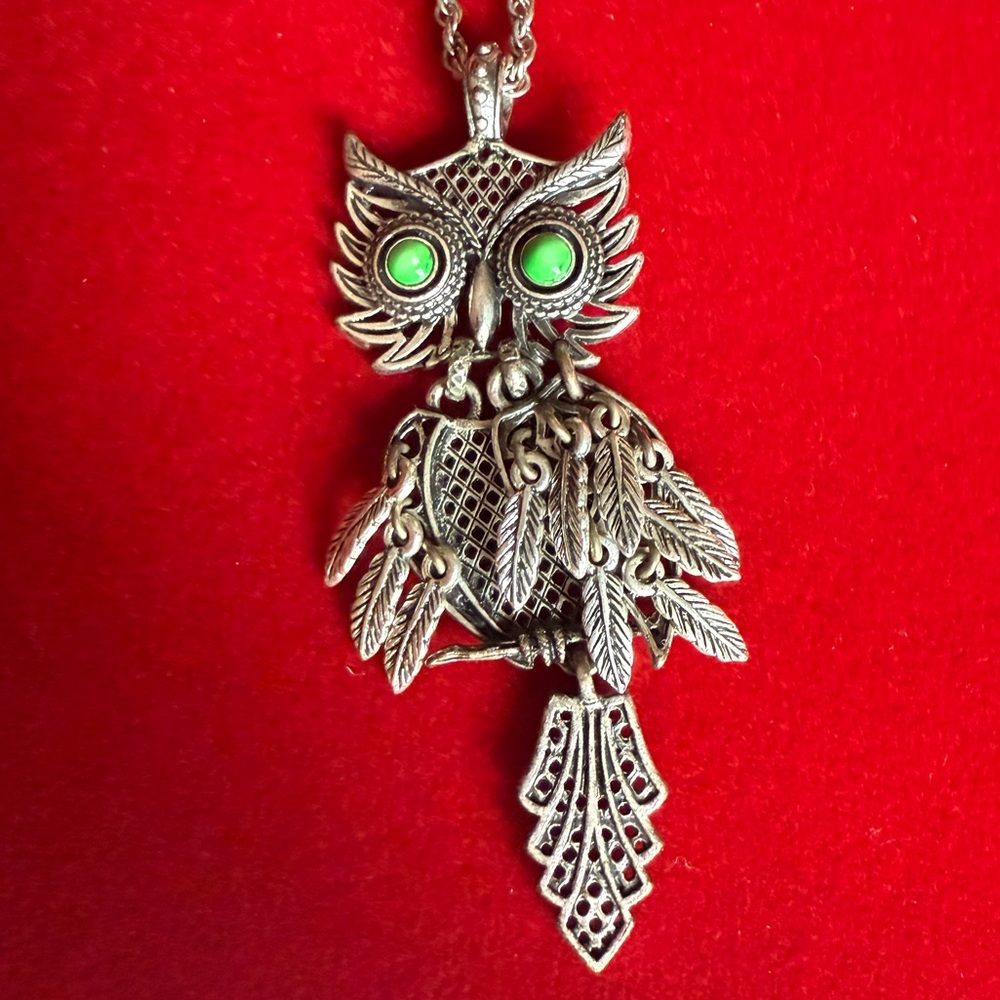 Lucky Brand Silver Filigree Owl Pendant Adjustable Necklace EUC